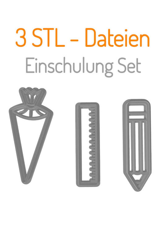 Einschulung Ausstecher – Digitales 3er Set (STL) – Schultüte, Bleistift + Lineal