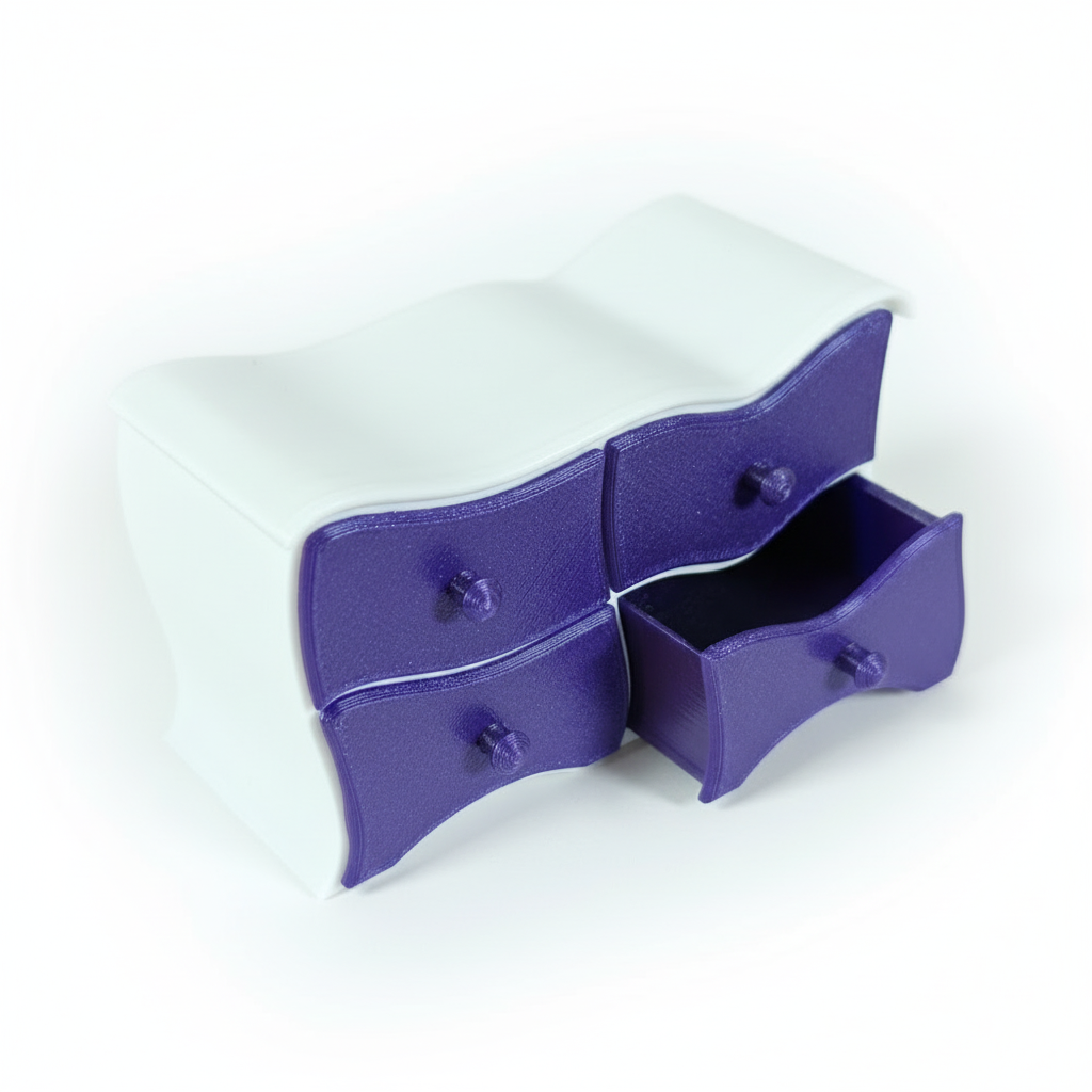 Miniatur Fantasy Kommode / Organizer mit Schubladen – geschwungenes Design - CPrints 3D